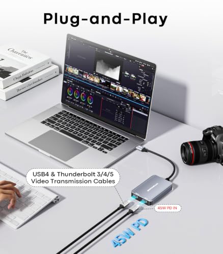 AR Glasses HDMI to USB C Adapter, 45W PD Play&Charge | 4K@60Hz Video Converter for XREAL, RayNeo and VITURE, Compatible with Switch, Portable Monitor, PS5, Xbox and Laptops