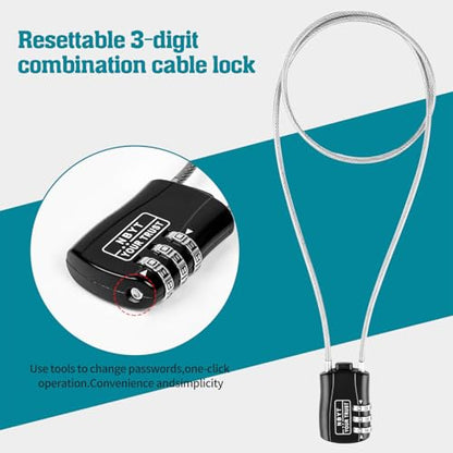 Wire Rope Cable Lock with Resettable Code, Zinc Alloy - Helmet, Luggage & Snowboard Lock - size: 27 inch