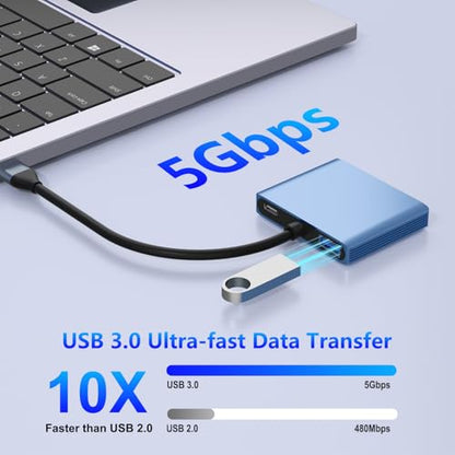 DisplayPort Splitter for Dual Monitors, 4K@60Hz USB C to Dual DisplayPort Splitter Adapter for Extended Display with 2 Displayports/USB3.0/100W PD Fast Charging, Compatible with MacBook/HP/Dell/Lenovo