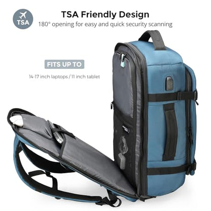 Swissdigital Design Travel Backpack 40L,TSA Friendly Flight Approved Carry-on Hand Luggage,with USB Charging Port Large Weekender Bag Fits 17 Inch Laptop Backpack Blue | SD1756-30 - color: Blue