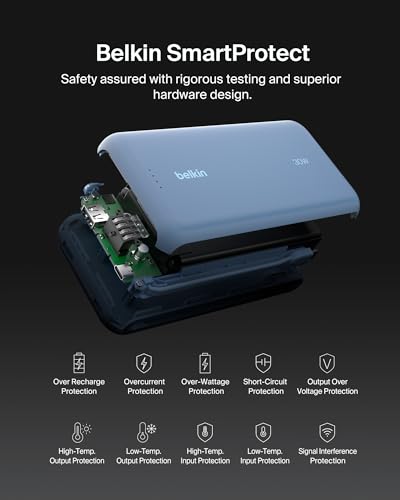 Belkin 20000mAh 30W USB C Power Bank, Portable Charger for iPhone & iPad | Fast Charging, Integrated USB C Cable, Eatra USB C Port, iPhone 17, iPad, Samsung Galaxy S26, Charge 2 Devices - color: Blue, style: 20K mAh
