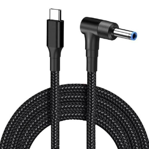 USB C to Smart Blue Tip Charging Cable for Hp 45w 65w 90w, Right Angle Tip Connector Charge Cord Power Supply USB-C Adapter Charger for Hp X360 Pavilion Envy Spectre Elitebook 840 ProBook - color: Male Nylon Black