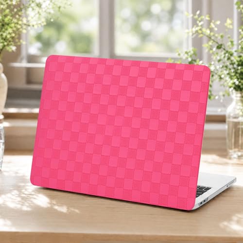 Voidborne Compatible with MacBook Neo 13 inch Case 2026 Release Model A3404&A18 Pro Chip,Elegant Grid Leather Plastic Hard Shell Protective Case for Neo 13 inch + Keyboard Cover,Hot Pink Checkerboard - color: Hot Pink Checkerboard