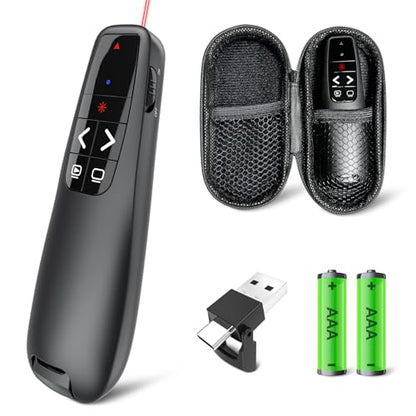 Presentation Clicker with Case Storage: Wireless Presenter Remote: Red Laser Pointer Computer Clickers, USB C PowerPoint PPT Clicker for Mac Laptop, Slideshow Google Slide Advancer - style: Red Laser + Case