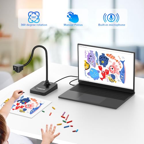 AlKOR USB Document Camera for Teaching & Distance Learning,Manual Focus Webcam with Mic, Foldable Design for Mac OS/Windows/Chromebook-Online Classes, Web Conferencing & Live Demos,Remote Work