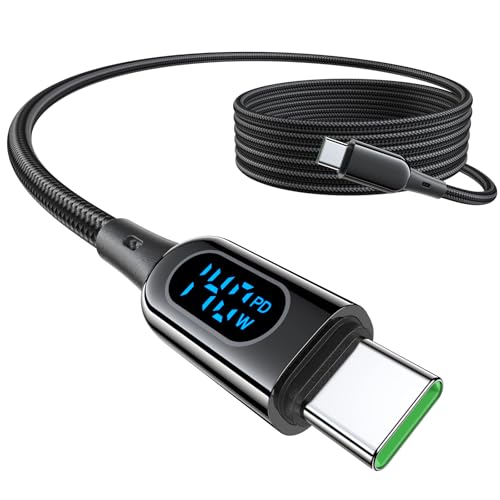 DC03 USB C to USB C Cable, 140W PD Power Delivery LED Display Fast Charging Type-C Cable, Nylon Braided Charger Cord for iPhone 17/16 Pro Max, iPad Pro, MacBook Pro, Dell, Pixel (5ft) - size: 5ft