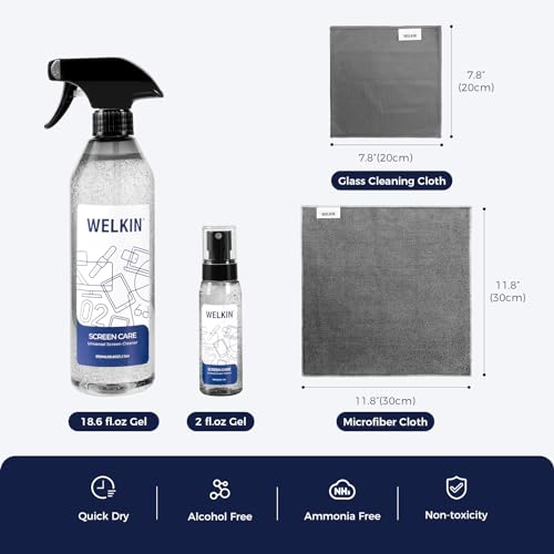 WELKIN Screen Cleaner Spray Kit (550ml + 60ml) - Cleaning Gel for TV, Laptop, Computer, Phone Touchscreen -2 Sprayers，1 Microfiber Cloth & 1 Glass Wipe - size: Gel Kit