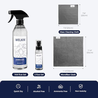 WELKIN Screen Cleaner Spray Kit (550ml + 60ml) - Cleaning Gel for TV, Laptop, Computer, Phone Touchscreen -2 Sprayers，1 Microfiber Cloth & 1 Glass Wipe - size: Gel Kit
