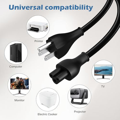 Elecan Mickey Mouse Replacement Laptop Power Cord 6 Ft, Seamless 5-15P to IEC 320 C5 3-Prong Universal AC Printer Cable for PC Notebook Charger Dell HP LG TV Monitor, 18AWG 125V, ETL+ Organizer - size: 6FT, style: Straight to Straight
