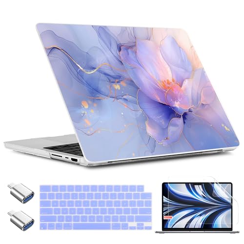 TWOLSKOO Compatible with MacBook Pro 14 inch Case M5 2026 2025-2021 Release M4 M3 M2 M1 Pro/Max Chip, Plastic Hard Shell & Keyboard Cover & USB C to USB Adapter & Screen Film, Blue Marble - color: Blue Marble