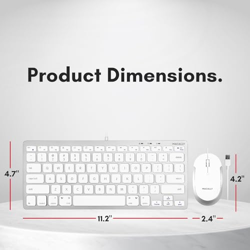 Macally USB Wired Keyboard and Mouse Combo for Mac and PC - Save Space with a Compact Small Apple Keyboard and Mouse for MacBook Pro/Air, iMac Mini/Pro