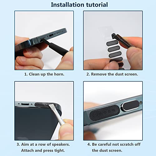Phone Speaker Dustproof Stickers Protector, Anti Dust Adhesive Cover | Included Anti Dust Plug, Phone Port Cleaning Brush and Tweezer Compatible with iPhone 14, 13, 12 Pro Max, 11 (Black) - size: Lightning Plug