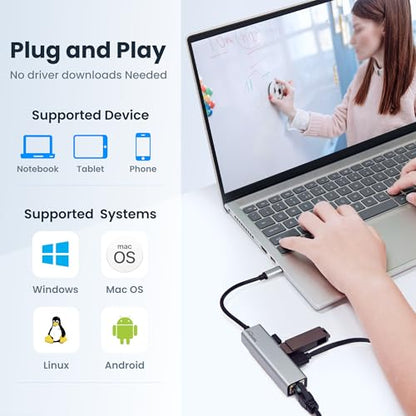 USB c hub ethernet,USB C Hub with RJ45 Gigabit Ethernet,Thunderbolt 4/3 to Ethernet Adapter,USB C to Network Adapter Compatible with MacBook Pro/Air, iPad Pro,Laptop,Chromebook,and More - color: USB C-GRAY
