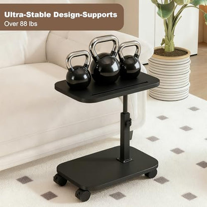 Adjustable Height TV Tray Table with Wheels, C Shaped End Side Table & Phone Tablet Slot, Swivel Snack Stand for Couch, Sofa, Bed,Living Room, Laptop Use in Small Spaces (Black) - color: Black