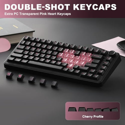 YUNZII B75 PRO Wireless Mechanical Gaming Keyboard | Custom 75% Layout with Knob,Gasket Mount,Hot Swap,Creamy Pre-lubed Switch,BT/USB-C/2.4G (Black Heart, Cocoa Cream V2 Switch) - color: Black Heart, size: Cocoa Cream V2 Switch