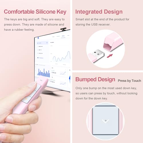 Norwii Wireless Presentation Clicker, PowerPoint Clicker with Laser Pointer | Presentation Remote for PowerPoint Presentations, Plug & Play USB Slide Advancer, Compatible with Mac/Windows/Linux/Android - color: Pink