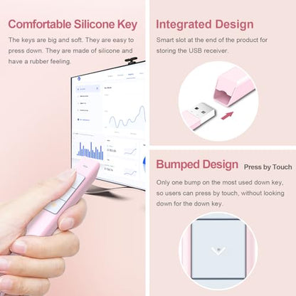 Norwii Wireless Presentation Clicker, PowerPoint Clicker with Laser Pointer | Presentation Remote for PowerPoint Presentations, Plug & Play USB Slide Advancer, Compatible with Mac/Windows/Linux/Android - color: Pink