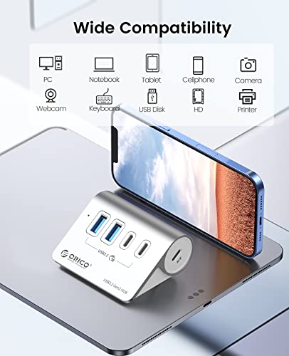 ORICO 4-Port USB 3.2 Gen2 Hub, Desktop USB 3.2 Hub with 2 USB-A, 2 USB-C, 5V 3A Power Supply Port, 10Gbps Aluminium USB-Splitter with 1.64Ft USB-C to USB-A/C Cable for iMac, MacBooks, Mac mini - size: 50cm, style: M3CU2