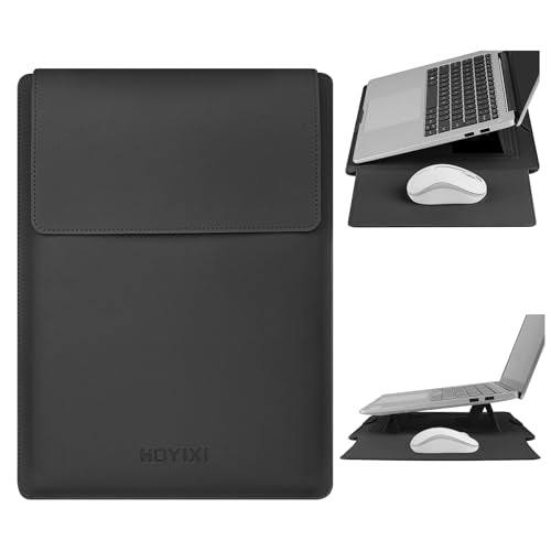 HoYiXi 15.6" Laptop Sleeve Case PU Leather with Stand Compatible with MacBook Pro 16/15.4'' MacBook Pro 15, Mac Air 15/ Dell, Matebook,Asus,15-16'' Laptop Bag,(Patent Pending),Black - color: Black, size: 15.6'' /15-16 Inch Laptop