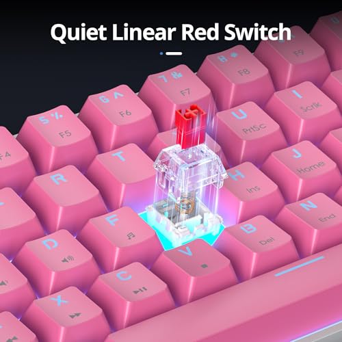 Portable 60% Mechanical Gaming Keyboard, 60 Percent Red Switch LED Backlit, 61 Keys Mini Pink USB Wired Office Keyboard for Windows Mac Laptop PC - color: 61 Miami/Red Switch