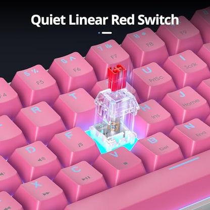 Portable 60% Mechanical Gaming Keyboard, 60 Percent Red Switch LED Backlit, 61 Keys Mini Pink USB Wired Office Keyboard for Windows Mac Laptop PC - color: 61 Miami/Red Switch