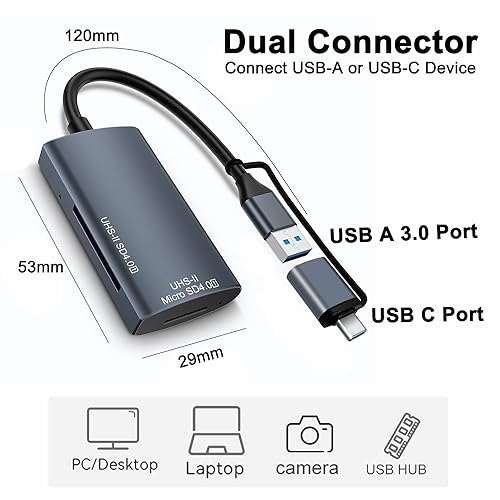 DCHAV UHS-II USB C to SD Card Reader USB 3.0 A OTG Adapter Dual Connector Converter for Micro SD TF SDHC SDXC Microsd Compatible with Computer PC Laptop SD 4.0 Camera Memory Card Android Phone Mac