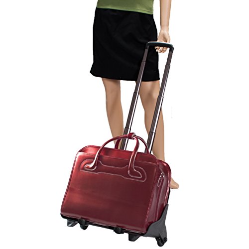 McKleinUSA McKlein WILLOWBROOK, 17" Leather Detachable -Wheeled Ladies' Laptop/Computer & Tablet Business Briefcase Bag/Women's Rolling Overnight Travel Bag, Removable trolley case - color: Red, size: 18"x8.75"x14.5"