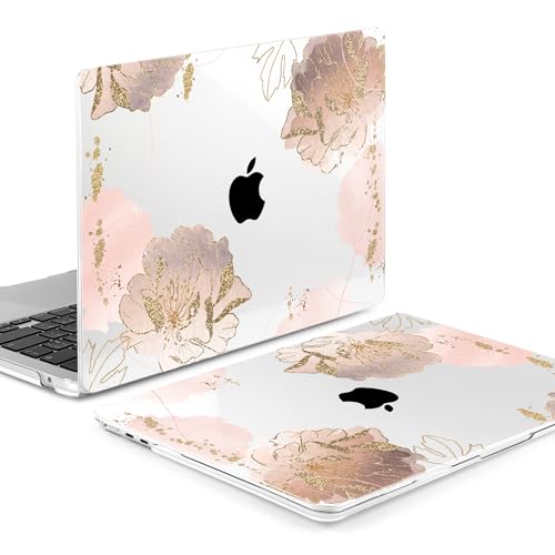 MEEgoodo Case for M5/M4/M3/M2 MacBook Air 15 inch Case 2026 2025 2024 2023, Laptop Shell Fit Model (A3448/A3241/A3114/A2941) for MacBook Air 15.3-inch, Pink Peony Flowers - color: Pink Peony Flowers