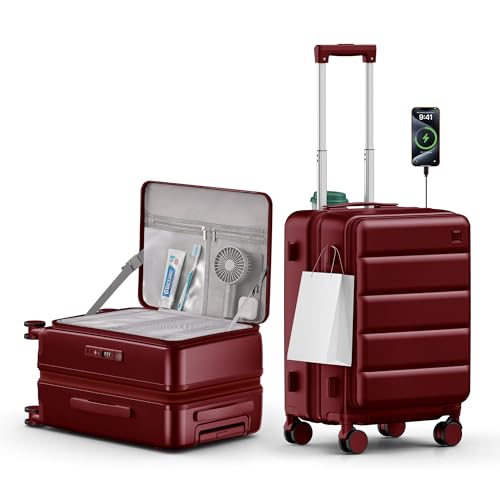 Expandable 20Inch Carry On Luggage Airline Approved - Top Opening Hardside Travel Suitcase Unbreakable -with Cup Holder,USB Charge,Side Pothook, 360°Spinner Wheels, TSA Lock-Wine Red - color: Wine Red, size: 20 Inch-EXT