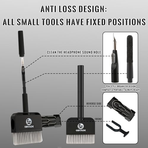 Keyboard Cleaner & Laptop Cleaning Kit - 9-in-1 Electronics Cleaning Brush Set with Keycap Puller, Screen Cleaner, Earbud Cleaner Pen for Computer, PC Monitor, MacBook, Phone, Airpods (Black) - color: Black