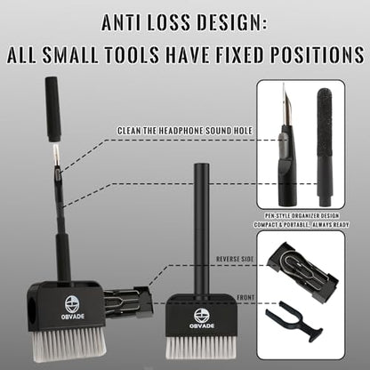 Keyboard Cleaner & Laptop Cleaning Kit - 9-in-1 Electronics Cleaning Brush Set with Keycap Puller, Screen Cleaner, Earbud Cleaner Pen for Computer, PC Monitor, MacBook, Phone, Airpods (Black) - color: Black
