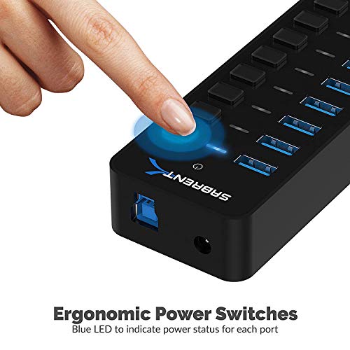 SABRENT 10-Port USB 3.0 Hub, Individual Power Switches and LEDs, 3 Smart Charging Ports, 60W Power Adapter, for PC, Mac, Xbox, PS5, Laptop, Desktop, USB Devices (HB-B7C3) - size: 10-Port - 7 USB 3.0 + 3 Charging
