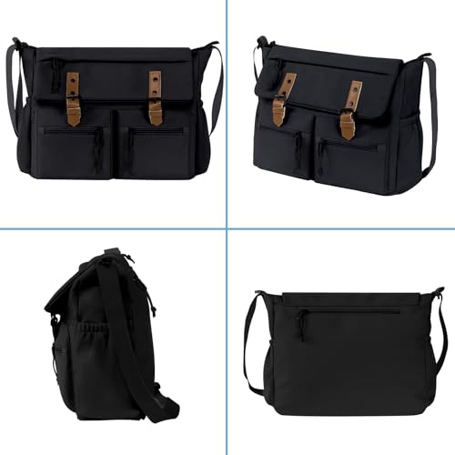 Travel Messenger Bag for Women Men: Durable Canvas Crossbody Handbag with Adjustable Strap Lightweight Laptop Purse
