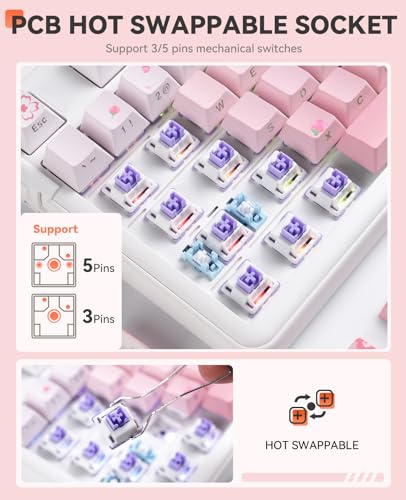 DAREU EK98pro Sakura Pink Wireless Mechanical Keyboard,Tri-Mode BT/2.4GHz/USB-C Creamy Gaming Keyboard with Number Pad,Gasket Structure,Hot Swappable Custom,RGB Backlit for Win/Mac - color: Sakura Pink-D
