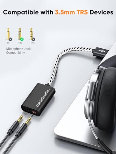 CableCreation USB Audio Adapter External Sound Card with 3.5mm Jack and Mic | USB A Adapter With Microphone Audio compatible with Windows, Mac, macOS, Linux, PS4, PS5, Plug and Play, Aluminum Black - color: Black USB 2.0, size: 1-Pack