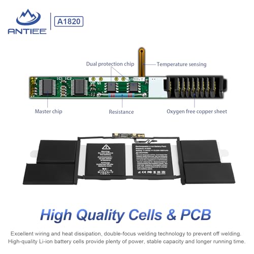 ANTIEE A1707 Battery Replacement, A1820 Battery for MacBook Pro 15" (Late 2016, Mid 2017) Touch Bar EMC 3072 EMC 3162 MLH32 MLH42 MLW72 MLW82 MPTR2 MPTT2 MLH52 MLW92 MPTU2 MPTV2 MPTW2 MPTX2 - size: 14*3.15*0.28inch A1820