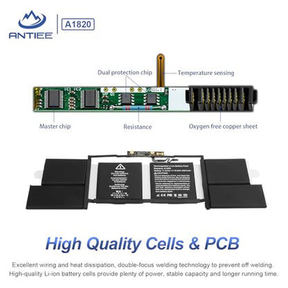ANTIEE A1707 Battery Replacement, A1820 Battery for MacBook Pro 15" (Late 2016, Mid 2017) Touch Bar EMC 3072 EMC 3162 MLH32 MLH42 MLW72 MLW82 MPTR2 MPTT2 MLH52 MLW92 MPTU2 MPTV2 MPTW2 MPTX2 - size: 14*3.15*0.28inch A1820