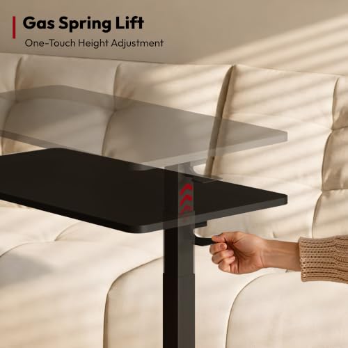 SANODESK 32''Pneumatic Adjustable Overbed Bedside Table with Hidden Casters | Medical Mobile Side End Table Laptop Computer Standing Desk Cart with Tray, Hospital and Home Use(31.5" W x 17.7" D,Black) - color: Black, size: Large