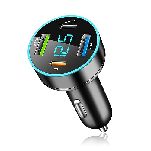 4 Ports Fast Car Charger,[Upgrade Voltmeter Display] PD+QC3.0+USB C Car Charger for 12-24V Cigarette Lighter Plug,Car Phone Charger Compatible with iPhone/Android/Samsung/iPad (QC3.0+Type-C+PD+2.4A) - color: QC3.0+Type-C+PD+2.4A