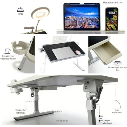 Foldable and Adjustable admireshun Laptop Bed Table with Hidden Drawer, Cup Holder, USB Voice-Controlled Night Light, Black, 23.6"x15.7", Suitable for Working, Gaming, and Other uses on Bed and Sofa - color: Black
