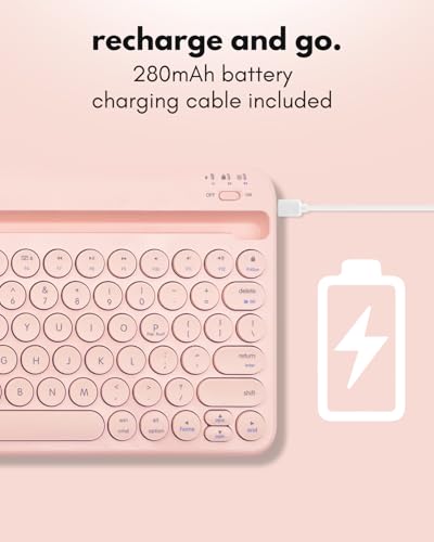 Macally Bluetooth Keyboard for iPad | Wireless Keyboard for Tablet, iPhone (Multi-Device, Built-in Stand, Rechargeable) Easy to Use and Cute Portable - color: Pink