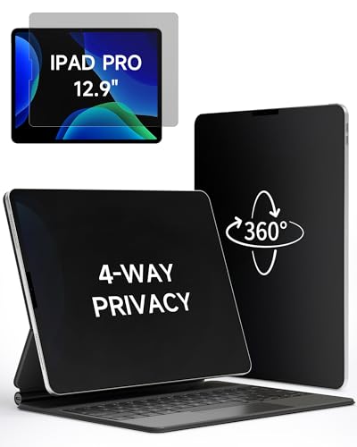 IPROKKO 360° Privacy Matte Screen Protector for iPad Pro 12.9 inch M1/M2 (2018-2022 3rd/4th/5th/6th Generation),4 Way Anti Spy Glare Blue Light 12.9in Easy Install Low-Abrasion Paperfeel Privacy Filter [Compatible with Apple Pencil, Whiting Tips Friendly]