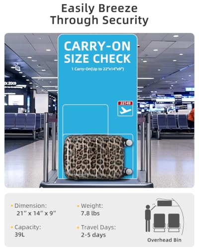 LARVENDER Carry on Luggage Sets 3 Piece, 20" Suitcase with Wheels, Cheetah | 22x14x9 Airline Approved, Lightweight PC+ABS Leopard Prints Shell, Smooth 360° Wheels, TSA Lock, 3-Piece Set with Backpack - color: Cheetah-20BP, size: 3 Piece Set (Backpack/TB/2