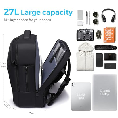 Travel Backpack for Men, 17.3 Inches Business Laptop Backpack Water-Resistant Carry on Airline Approved 18x14x8 Luggage Backpack with USB Charger Port - color: Black-26l