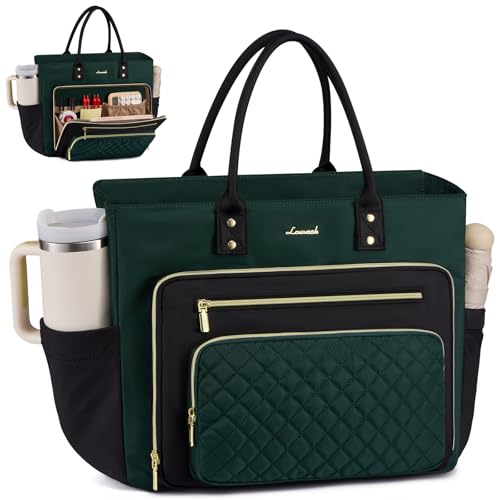 LOVEVOOK Laptop Tote Bag for Women, Work Bags Computer Laptop Bag, Teacher Tote Bag, Professional Briefcase Business Large Purses Handbag Gifts, Dark Green-Black, 17 Inch - color: Dark Green-black, size: 17.3 inch