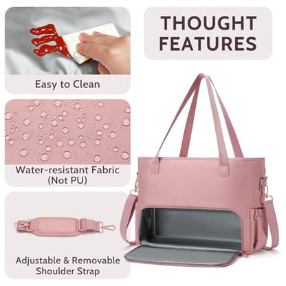 Lunch Tote Bag for Women with 15.6" Laptop Compartment, Work Tote Bag with Insulated Lunch Compartment, Large Casual Canvas Handbag Luncg Bags for Nurse, Teacher, Office, Travel, Beach, Pink - color: Pink
