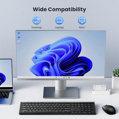 TECKNET 2.4G Rechargeable Ultra-Slim Wireless Keyboard and Mouse Combo | 2.4G Stable Connection, Full-Size Scissor Switch Keyboard with 12 Multimedia Keys, Silent Mouse, Ergonomic Design, Black - color: Black
