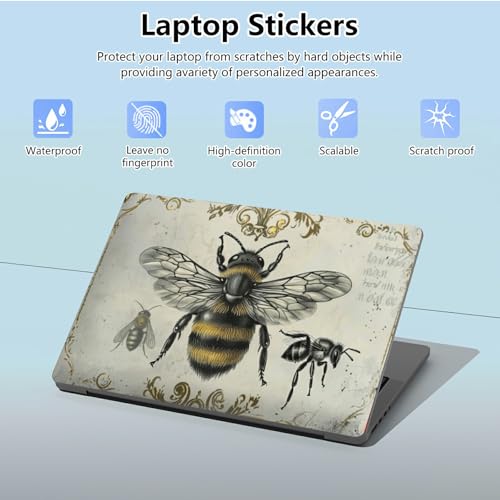 Universal Laptop Skin Sticker with 2 Wrist Pad Skins, Waterproof Scratch Resistant Vinyl Laptop Cover Decal, Cut to Fit for 11–15.6 Inch MacBook HP Dell Lenovo, Bee - color: Bee