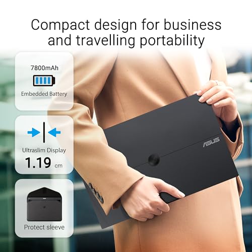ASUS ZenScreen MB16AMTR 15.6 Inch 1080p Touchscreen USB-C Portable Monitor | Built-in Battery, Kickstand, Eye Care, Tripod Socket, IPS, For Laptop, Phone, Console, Travel Display for MacBook and PC - style: 16" Touch Battery
