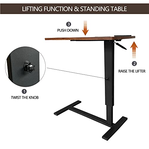 Over Bed Table Pneumatic Adjustable Height Stand Desk with Hidden Wheels USB Ports Pad Slot Mobile Laptop Standing Desk Cart, Podium Table (Walnut, 32X16 inshes) - color: Wanult
